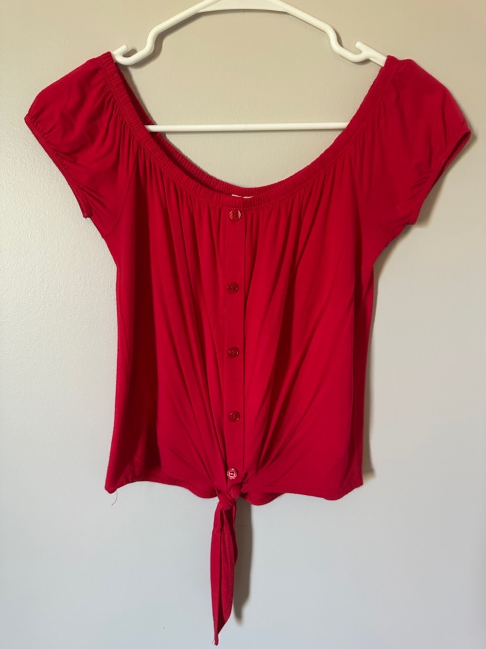 Sky and Sparrow Red Off the Shoulder Top